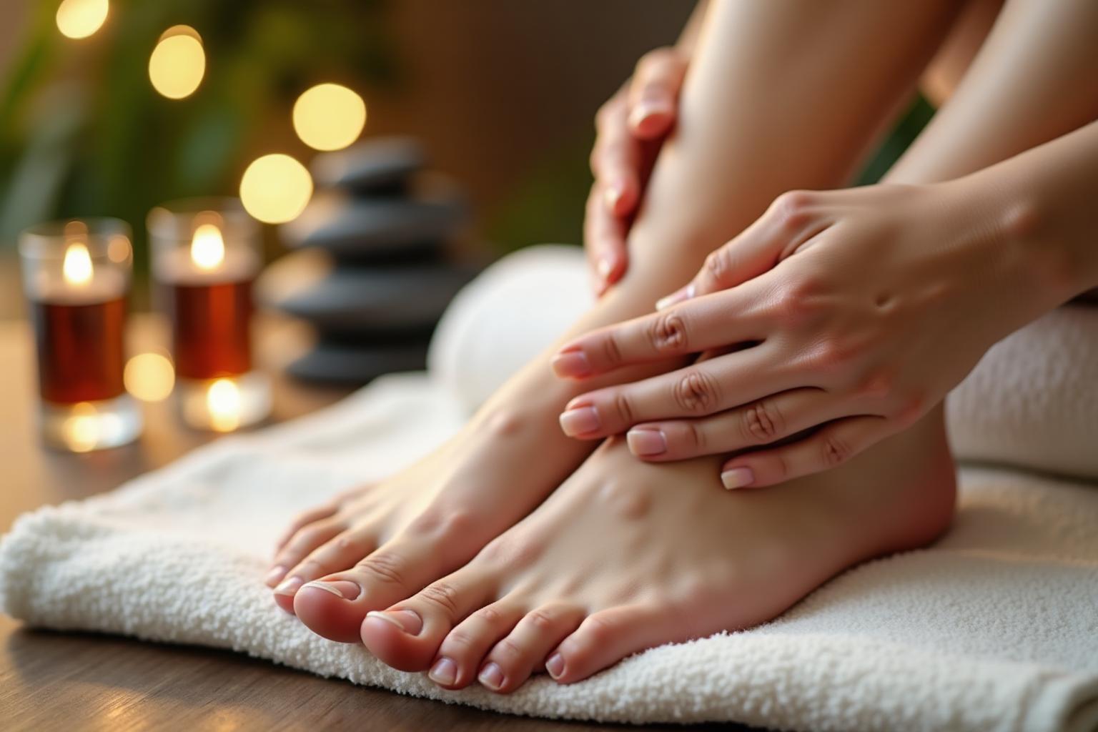 Relaxing foot reflexology treatment with essential oils