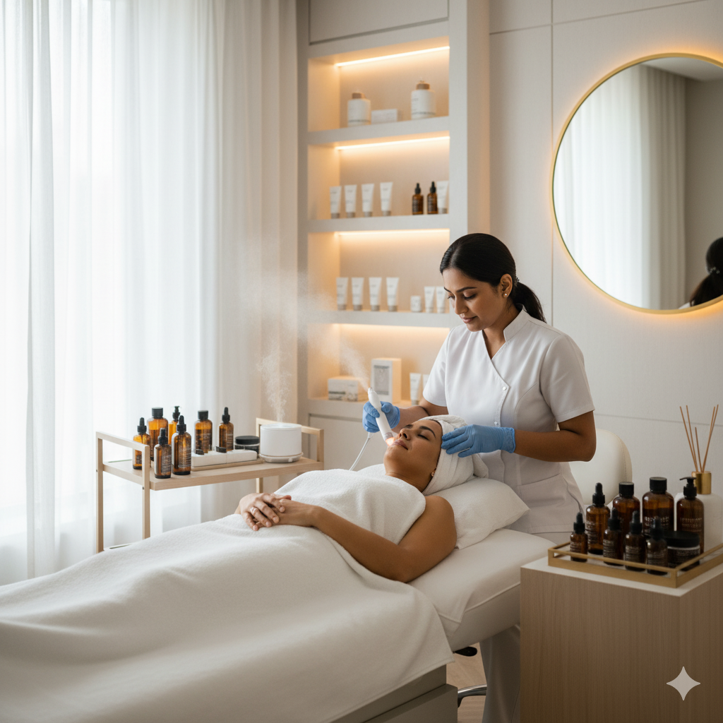 Professional skin care treatment session